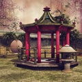 Oriental gazebo in a garden Royalty Free Stock Photo