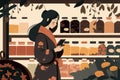 Oriental girl in a grocery store