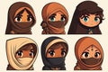 Oriental girls in burqa, cartoon illustration. Generative ai