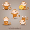 Oriental Happy Chinese New Year 2016 Year of Monkey set of jumping, happy, sitting cartoon monkey Vector Design. Royalty Free Stock Photo