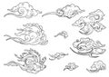 Oriental Japanese or Chinese cloud ornament doodle drawing collection set Royalty Free Stock Photo