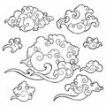 Oriental Japanese or Chinese cloud ornament doodle drawing collection set Royalty Free Stock Photo