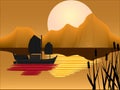 Oriental Junk with sunset background