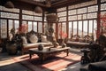 Oriental living room interior luxurious decorated generated by AI Royalty Free Stock Photo