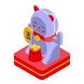 Oriental lucky cat icon, isometric style Royalty Free Stock Photo