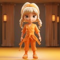 Oriental Minimalism: 3d Artwork Of A Cinematic Orange Cartoon Girl