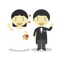 Oriental newlywed couple in cartoon style Vector illustration