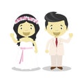 Oriental newlywed couple in cartoon style Vector illustration