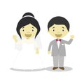 Oriental newlywed couple in cartoon style Vector illustration