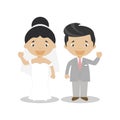 Oriental newlywed couple in cartoon style Vector illustration