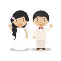 Oriental newlywed couple in cartoon style Vector illustration