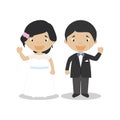 Oriental newlywed couple in cartoon style Vector illustration