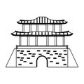 Oriental palace icon cartoon isolated in black and white