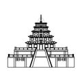 Oriental palace icon cartoon isolated in black and white