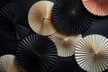 Oriental Paper Fans On Black Table Minimal Asian Style. Generative AI