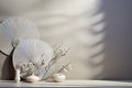 Oriental Paper Fans On Silver Table Minimal Asian Style, Empty Space. Generative AI