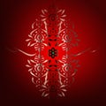 Oriental pattern ornament, silver and gold on a red background. Vector