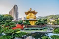 The oriental pavilion of absolute perfection in Nan Lian Garden, Chi Lin Nunnery, Hong Kong. The name of the tower means Royalty Free Stock Photo