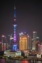 The Oriental Pearl tower landmark at Pudong Shanghai China at night Royalty Free Stock Photo