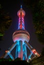 Oriental Pearl TV Tower lit up at night in Shanghai, China Royalty Free Stock Photo