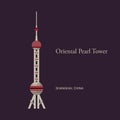 Oriental pearl tv tower, Shanghai. Trendy illustration, flat style. Royalty Free Stock Photo