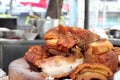 Oriental Roast Pork Belly on wooden chopping board. Royalty Free Stock Photo