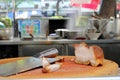 Oriental Roast Pork Belly on wooden chopping board. Royalty Free Stock Photo