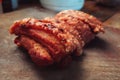 Oriental roast pork belly on wooden Royalty Free Stock Photo