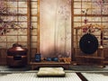 Oriental room with a tea set Royalty Free Stock Photo