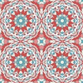 Oriental seamless geometric fabric pattern. Ethnicity ornament. Ornamental rounds background, texture, tiled. Circles mandala