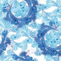 Oriental seamless pattern in blue tones. Vintage flowers background. Decorative ornament backdrop for fabric, textile, wrapping p Royalty Free Stock Photo