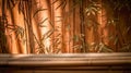 Soft foliage of a tropical bamboo tree with sunlight casting shadow patterns on a wooden panel Royalty Free Stock Photo