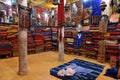 Oriental shop in Morocco. Colorful fabrics