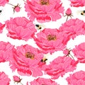 Oriental Soft and gentel pink bloom Vector seamless floral pattern. Japanese national flower peony and cherry bloosom . Royalty Free Stock Photo