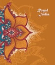 Oriental style banner with stylized lotus flower, can be used as poster for travel to india or as greeting card for diwali festiva