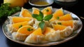 Oriental Style Dumplings With Fresh Cut Citrus Fruits