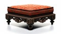 Oriental Style Foot Stool With Orange And Black Upholstery