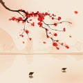 Oriental style painting, plum blossom in spring Royalty Free Stock Photo