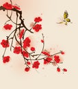 Oriental style painting, plum blossom in spring