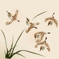 Oriental style painting, sparrows Royalty Free Stock Photo