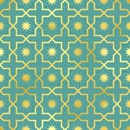 Oriental style seamless pattern. Vector gold foil ornament on green background. Islamic traditional texture for Royalty Free Stock Photo
