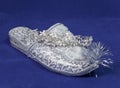 Oriental-style wedding shoe A major plan on a blue background Royalty Free Stock Photo