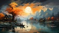 Oriental Sunset: 8k Resolution Painting Of Thailand Winter Landscape