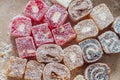 Oriental sweetness handmade Turkish delight. Background. Copy space Royalty Free Stock Photo