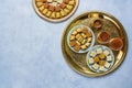 Oriental sweets with traditional turkish coffee. Ramadan dessert. Top view, copy space Royalty Free Stock Photo