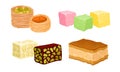 Oriental Sweets and Turkish Delights with Baklava and Rahat Lakoum Vector Set