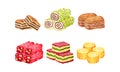 Oriental Sweets and Turkish Delights with Baklava Vector Set