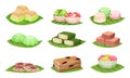 Oriental Sweets Vector Illustrated Set. Traditional Turkish Delights