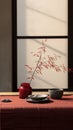 Oriental Table With Red Cloth And Bowl - Unreal Engine 5 Nature Study