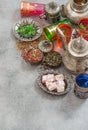Oriental tea with herbs spices. Arabic dishes decorations Royalty Free Stock Photo